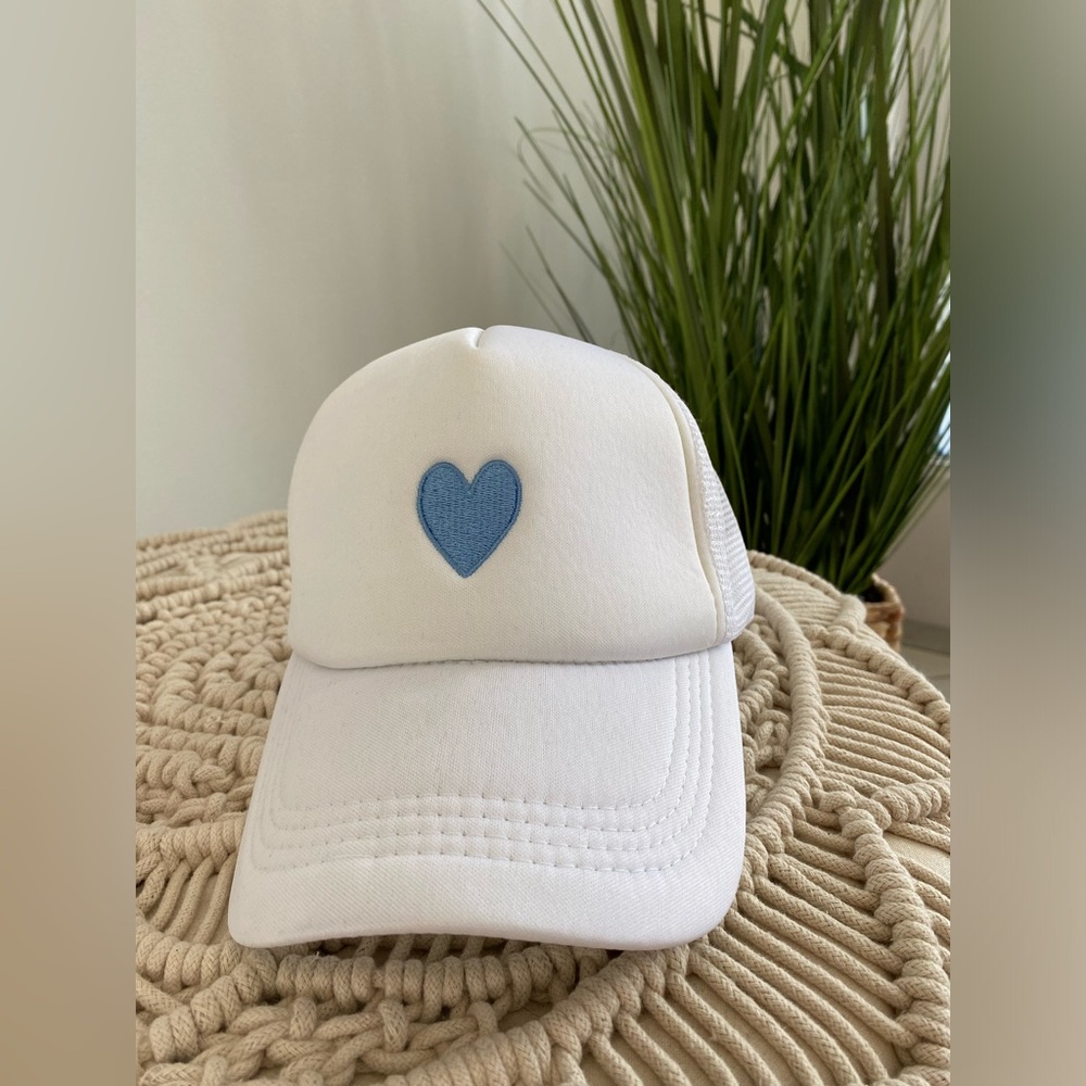 White Blue Heart Hat